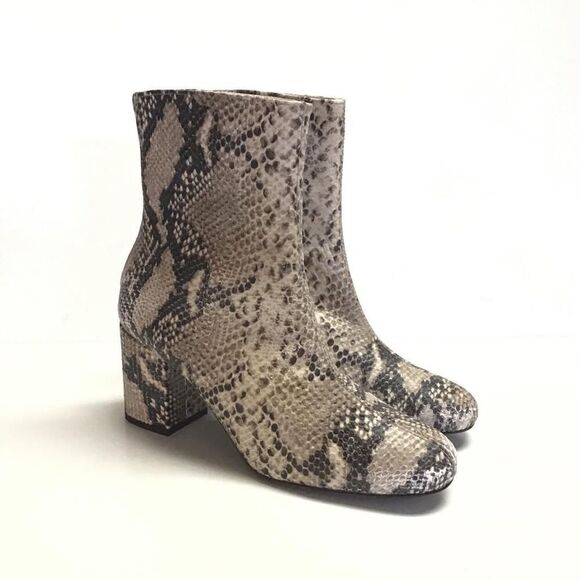 Free People Ankle Boots Women 10 40 Taupe Cecile Snakeskin Leather Block Heel - Picture 1 of 8